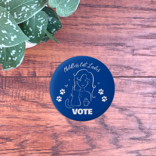 Macaron Rond 5 Cm Enfless Cat Ladies Vote Line Art Blue Button