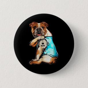 Macaron Rond 5 Cm English Bulldog - I Love Mom Tattoo Mothers Day Gi