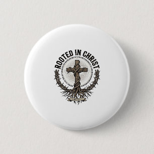 Macaron Rond 5 Cm Enraciné dans le Christ Croix Gravure Vintage Chré