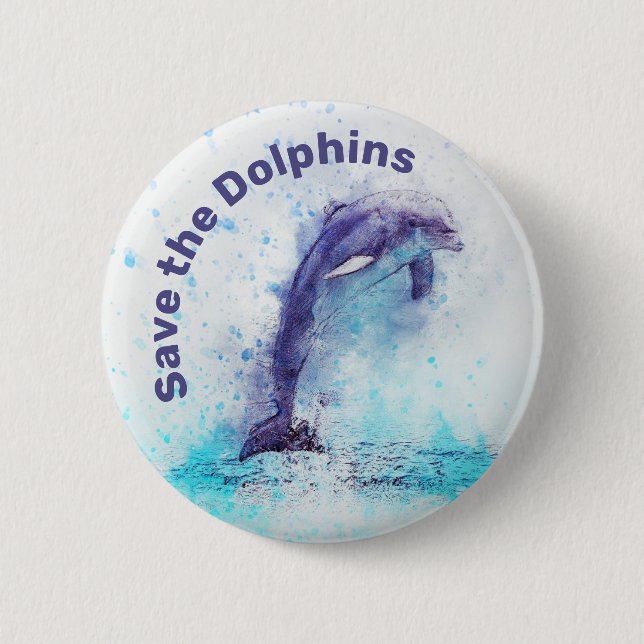 Macaron Rond 5 Cm Enregistrer les dauphins Droits des animaux Épingl (Devant)