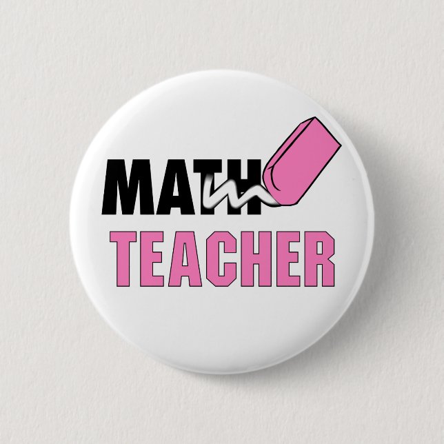 Macaron Rond 5 Cm Enseignant Funky Math Pink Eraser (Devant)