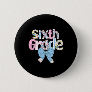 Macaron Rond 5 Cm Enseignante de sixième année Preppy Fleur bleue Co
