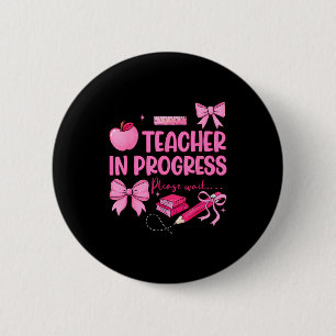 Macaron Rond 5 Cm Enseignante en progrès mignonne coquette nœud aven