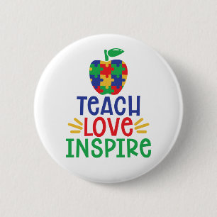 Macaron Rond 5 Cm Enseigner l'amour inspire Autisme Enseignant Appl
