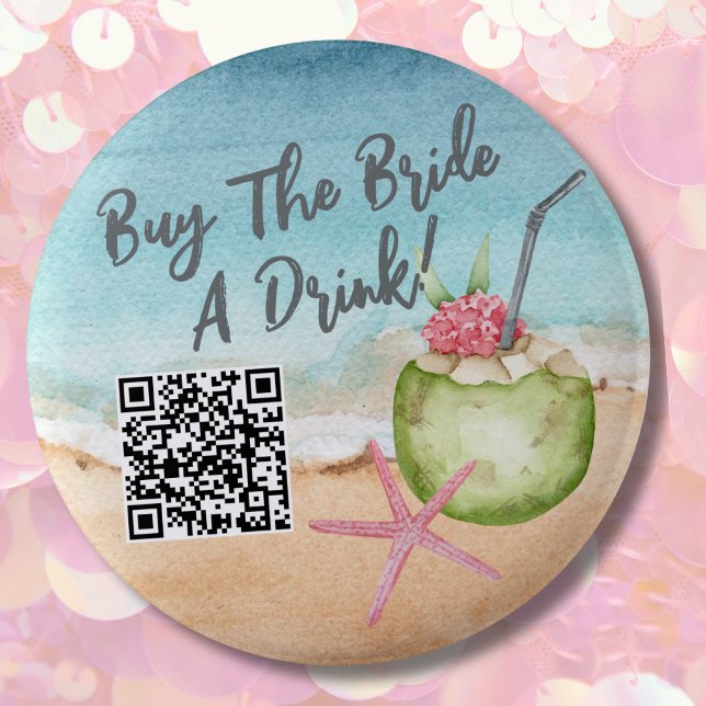 Macaron Rond 5 Cm Enterrement de vie de jeune fille Acheter un verre (Beach Bachelorette Party Weekend button)