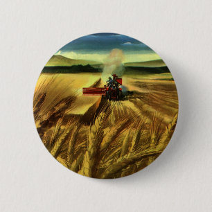 Macaron Rond 5 Cm Entreprise agricole vintage, culture de blé