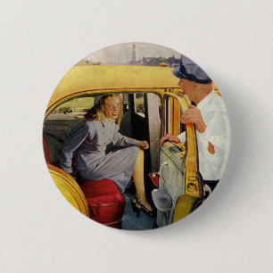 Macaron Rond 5 Cm Entreprise vintage, Taxi Conducteur de taxi Femme 