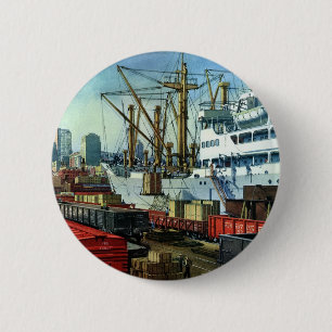 Macaron Rond 5 Cm Entreprise Vintage, Transport de navire de charge 