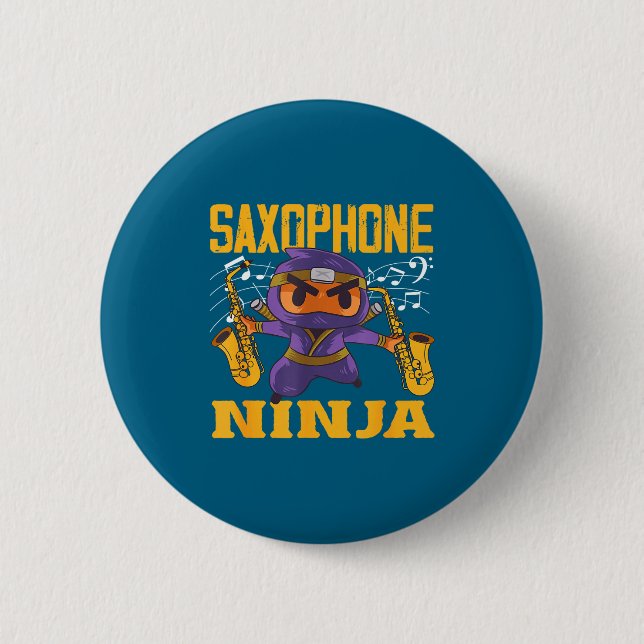 Macaron Rond 5 Cm Epic Saxophonist Ninja Saxophone (Devant)