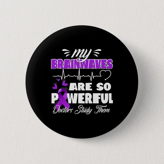 Macaron Rond 5 Cm Epilepsy Awareness Brain Waves Epileptic Warrior S (Devant)