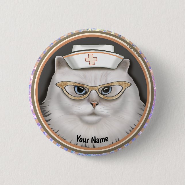 Macaron Rond 5 Cm Épingle de l'infirmière de chat perse (Devant)