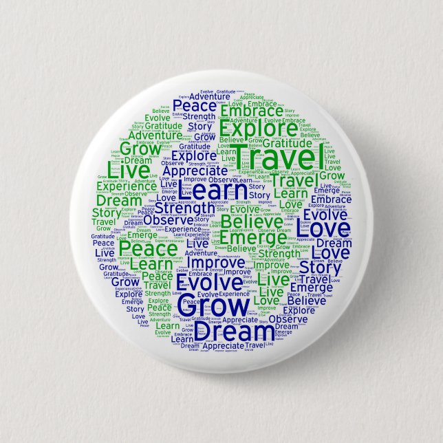 Macaron Rond 5 Cm Épingle Globe Travel (Devant)
