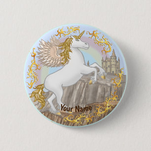 Macaron Rond 5 Cm Épingle licorne Castle Pegasus