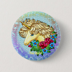 Macaron Rond 5 Cm Épingle licorne Roses