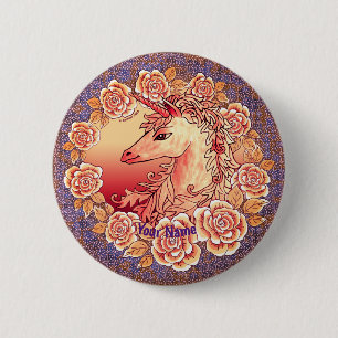 Macaron Rond 5 Cm Épingle Licorne Roses Vintage