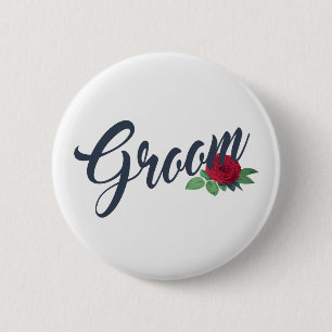 Macaron Rond 5 Cm Épingle Simple Groom Floral Mariage Calligraphie B