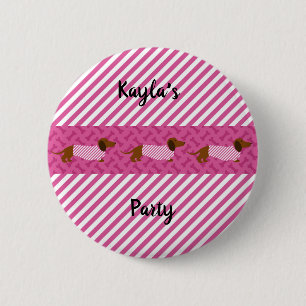 Macaron Rond 5 Cm Épinglette à bouton Pink and White Dachshund