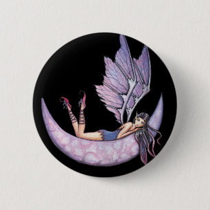 Macaron Rond 5 Cm Épinglette boutonnée Fée Violet gothique par Molly