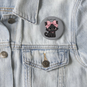 Macaron Rond 5 Cm Épinglette de chat noir coquette avec nœud rose