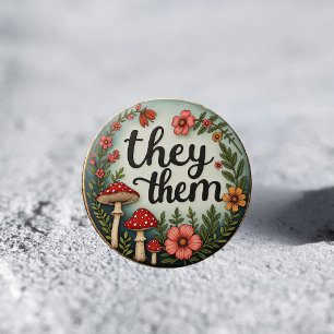 Macaron Rond 5 Cm Épinglette de pronom Cottagecore They/Them LGBTQ+