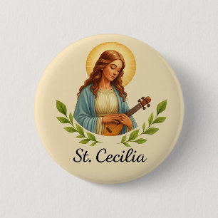 Macaron Rond 5 Cm Épinglette de Sainte-Cécile catholique avec halo e