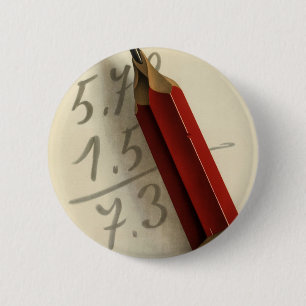Macaron Rond 5 Cm Équation mathématique avec crayon rouge, Vintage