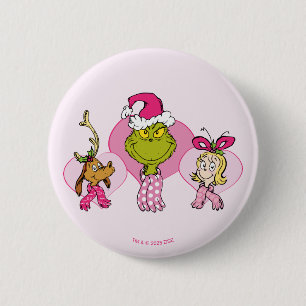 Macaron Rond 5 Cm Équipage du Grinch en portrait rose de la Saint-Va