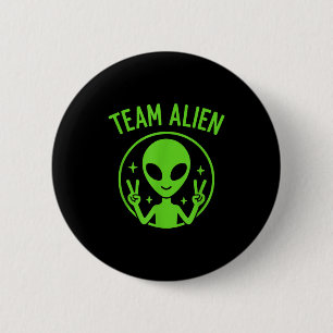 Macaron Rond 5 Cm Équipe Alien - Signe de paix extraterrestre vert d