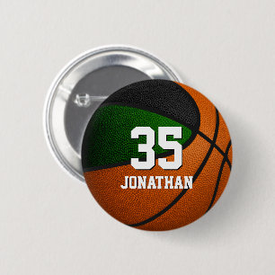Macaron Rond 5 Cm équipe de basket-ball noir vert couleurs