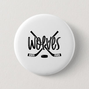 Macaron Rond 5 Cm Équipe de hockey des loups Mascotte école Esprit J