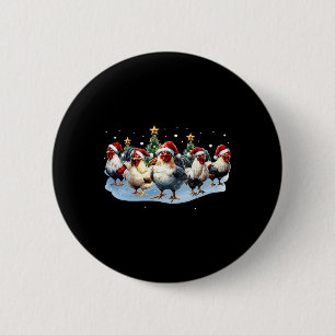 Macaron Rond 5 Cm Équipe de poulets Ferme Lumières de Noël Chapeau d
