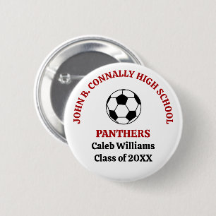 Macaron Rond 5 Cm Équipe de soccer personnalisée du lycée rouge