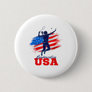 Macaron Rond 5 Cm Équipe de soutien Badminton Usa American Flag Spor