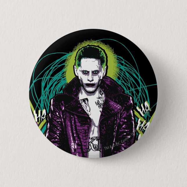 Macaron Rond 5 Cm Équipe de suicide | Joker Retro Rock Graphic (Devant)
