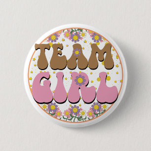 Macaron Rond 5 Cm Équipe féminine Girl Pink, rétro Flower