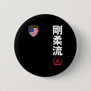 Macaron Rond 5 Cm Équipe Karate Goju Ryu Usa Drapeau Kanji Marti jap