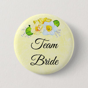 Macaron Rond 5 Cm Équipe Mariée Floral Jaune