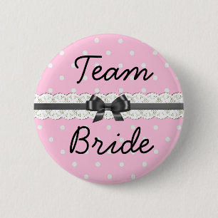 Macaron Rond 5 Cm Équipe Rose à Points Bride Fête de Bachelorette