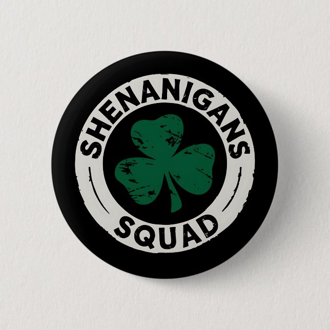 Macaron Rond 5 Cm Équipe Shenanigans Trèfle de la Saint-Patrick (Devant)