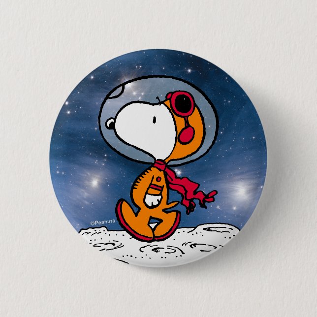 Macaron Rond 5 Cm ESPACE | Astronaute de Snoopy (Devant)