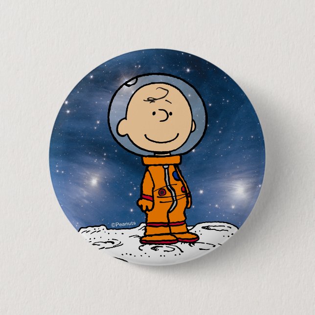 Macaron Rond 5 Cm ESPACE | Charlie Astronaut Brown (Devant)