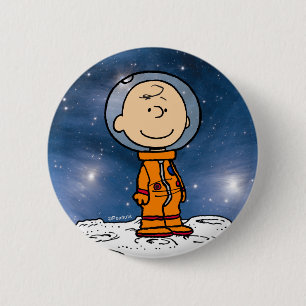 Macaron Rond 5 Cm ESPACE Charlie Astronaut Brown