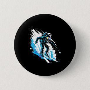 Macaron Rond 5 Cm Espace de ski sport d'hiver skieur drôle ski astro