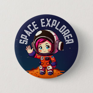 Macaron Rond 5 Cm Espace   Petite fille sur Mars   Explorateur d'esp