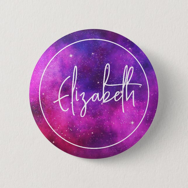 Macaron Rond 5 Cm Espace rose & violet & Étoiles Faux Galaxy (Devant)
