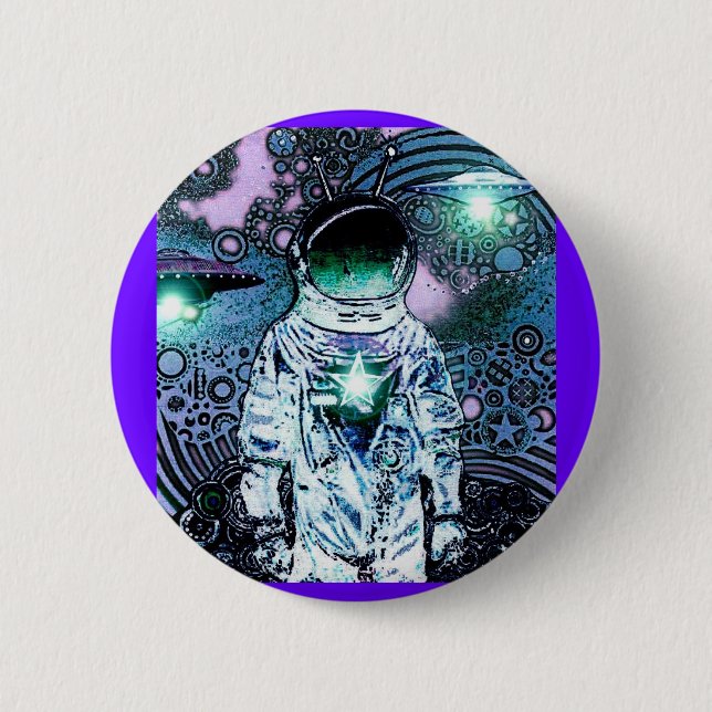 Macaron Rond 5 Cm Espacé U.F.O. Astronaut Pinback (Devant)