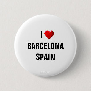 Macaron Rond 5 Cm Espagne : "I LOVE BARCELONA, ESPAGNE" Bouton/Épin