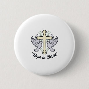 Macaron Rond 5 Cm Espoir en Christ Colombe Croix Design Chrétien Vin