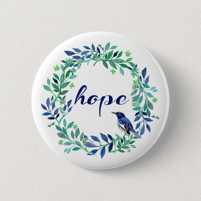 Macaron Rond 5 Cm Espoir indiquant avec la guirlande et l'oiseau (Devant)