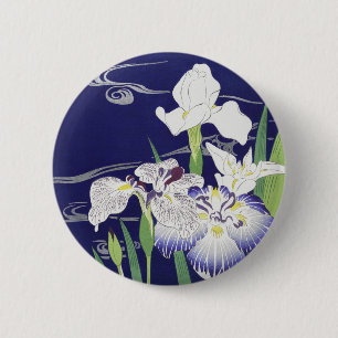 Macaron Rond 5 Cm Estampe d'art Iris Japonais Vintage Kogyo Tsukioka